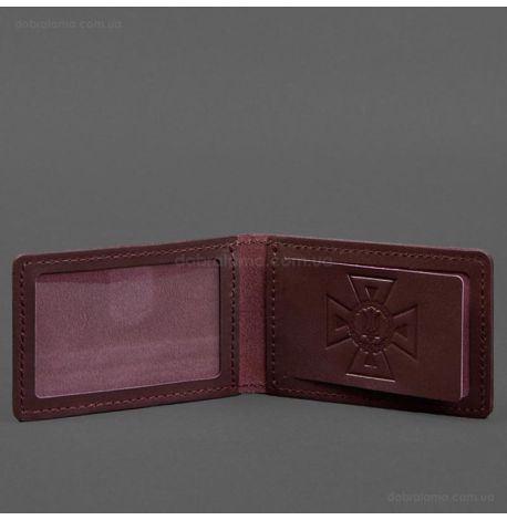 Кожаная обложка с карманом для удостоверения ГСЧС (бордовая)