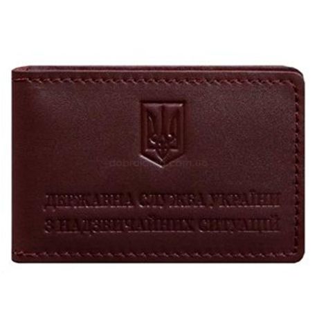 Кожаная обложка с карманом для удостоверения ГСЧС (бордовая)