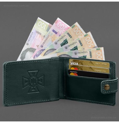 Кожаная обложка-портмоне для удостоверения ГСЧС (зеленая)