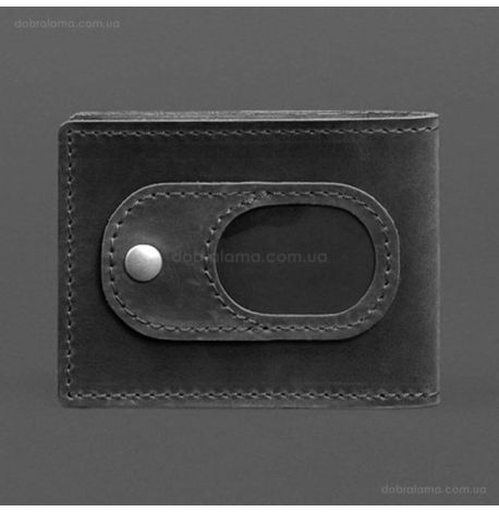 Кожаная обложка для удостоверения УБД с карманом для жетона (черная), 8,5х11,5, кожа Crazy Horse