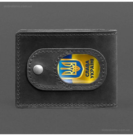 Кожаная обложка для удостоверения УБД с карманом для жетона (черная), 8,5х11,5, кожа Crazy Horse