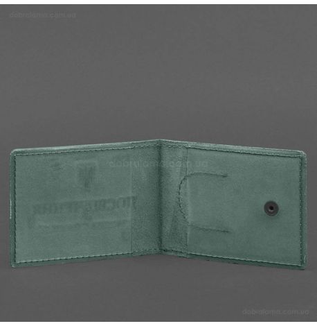 Кожаная обложка для удостоверения УБД с карманом для жетона (зеленая), 8,5х11,5, кожа Crazy Horse