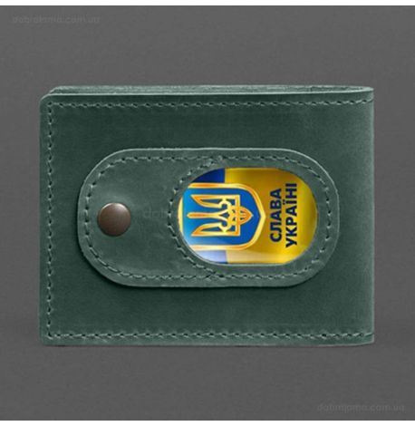 Кожаная обложка для удостоверения УБД с карманом для жетона (зеленая), 8,5х11,5, кожа Crazy Horse