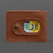 Кожаная обложка для удостоверения УБД с карманом для жетона (светло-коричневая), 8х10,5