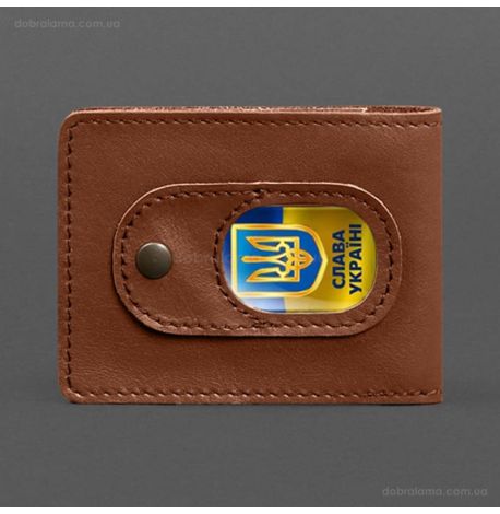 Кожаная обложка для удостоверения УБД с карманом для жетона (светло-коричневая), 8х10,5