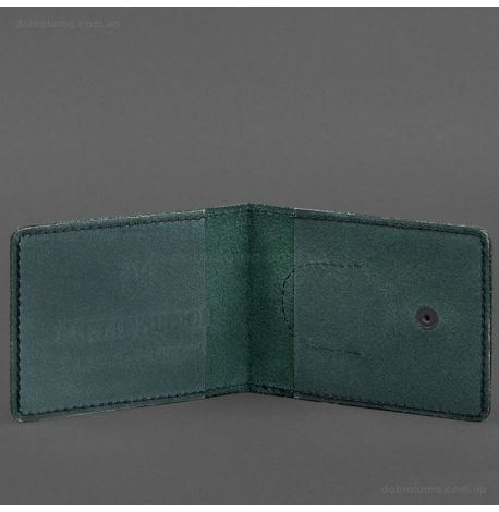 Кожаная обложка для удостоверения УБД с карманом для жетона (зеленая), 8х10,5