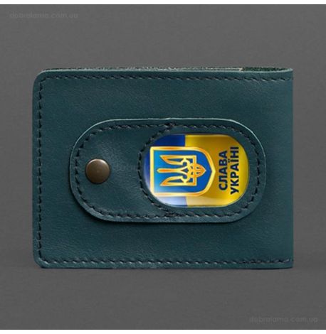 Кожаная обложка для удостоверения УБД с карманом для жетона (зеленая), 8х10,5