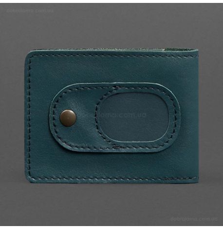 Кожаная обложка для удостоверения УБД с карманом для жетона (зеленая), 8х10,5