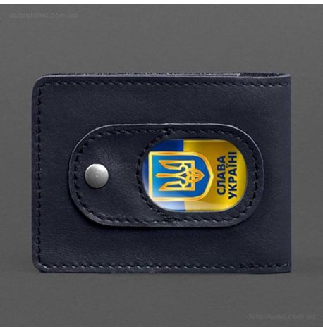 Шкіряна обкладинка для посвідчення УБД з кишенею для жетону (темно-синя), 8,5х11,5