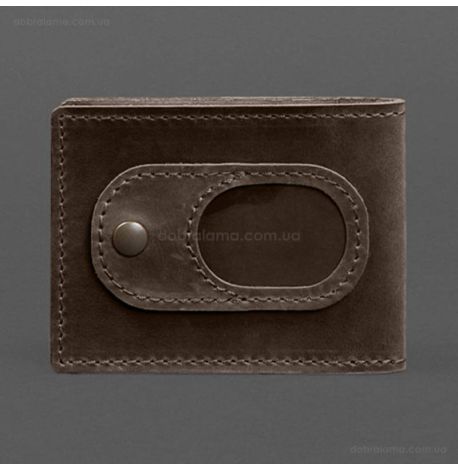 Шкіряна обкладинка для посвідчення УБД з кишенею для жетону (темно-коричнева), 8х10,5, шкіра Crazy Horse