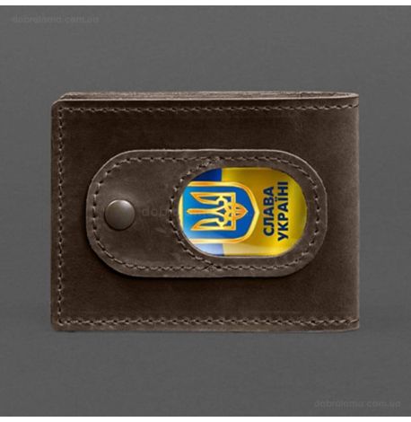 Шкіряна обкладинка для посвідчення УБД з кишенею для жетону (темно-коричнева), 8х10,5, шкіра Crazy Horse