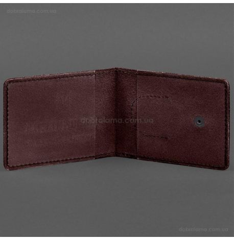 Шкіряна обкладинка для посвідчення УБД з кишенею для жетону (бордова), 8,5х11,5