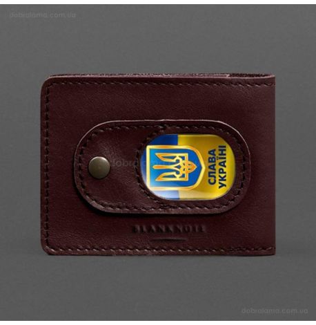 Шкіряна обкладинка для посвідчення УБД з кишенею для жетону (бордова), 8,5х11,5