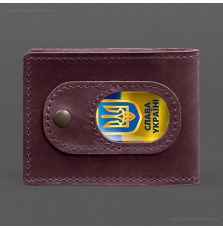Шкіряна обкладинка для посвідчення УБД з кишенею для жетону (бордова), 8х10,5, шкіра Crazy Horse