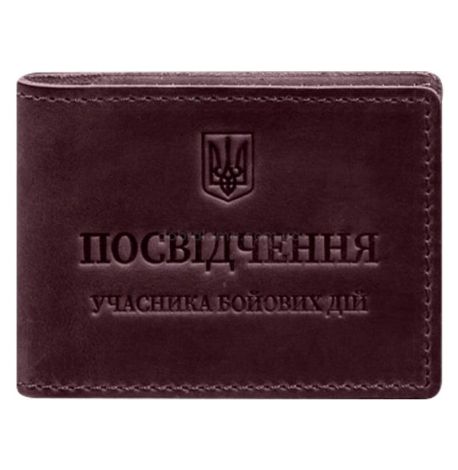 Шкіряна обкладинка для посвідчення УБД з кишенею для жетону (бордова), 8х10,5, шкіра Crazy Horse
