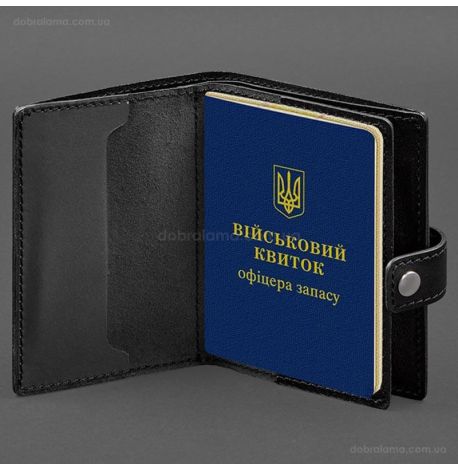 Шкіряна обкладинка-портмоне для військового квитка офіцера запасу 21.0 (чорна)