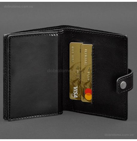 Шкіряна обкладинка-портмоне для військового квитка офіцера запасу 21.0 (чорна)