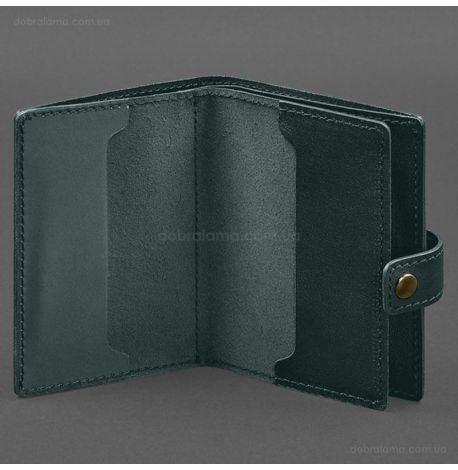 Шкіряна обкладинка-портмоне для військового квитка офіцера запасу 21.0 (зелена)