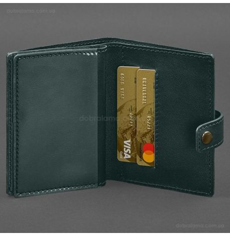 Шкіряна обкладинка-портмоне для військового квитка офіцера запасу 21.0 (зелена)