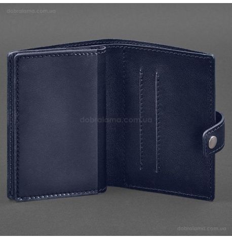 Шкіряна обкладинка-портмоне для військового квитка офіцера запасу 21.0 (темно-синя)