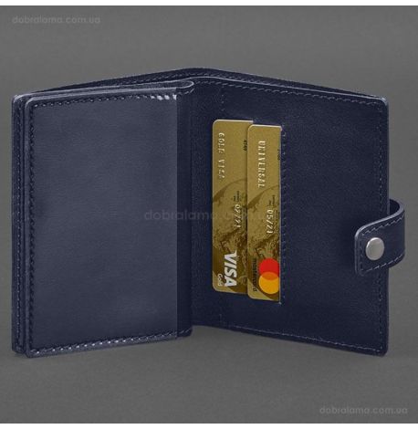 Шкіряна обкладинка-портмоне для військового квитка офіцера запасу 21.0 (темно-синя)
