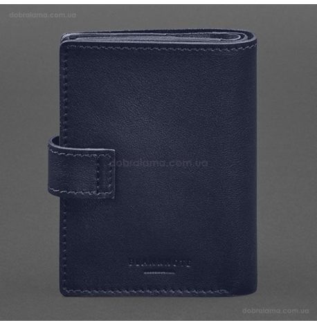 Шкіряна обкладинка-портмоне для військового квитка офіцера запасу 21.0 (темно-синя)