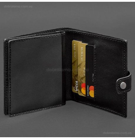 Шкіряна обкладинка-портмоне для військового квитка офіцера запасу 22.0 (чорна)