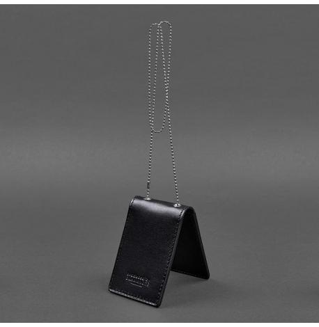 Шкіряна обкладинка для посвідчення та жетону на ланцюжку (чорна)