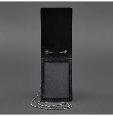 Шкіряна обкладинка для посвідчення та жетону на ланцюжку (чорна)