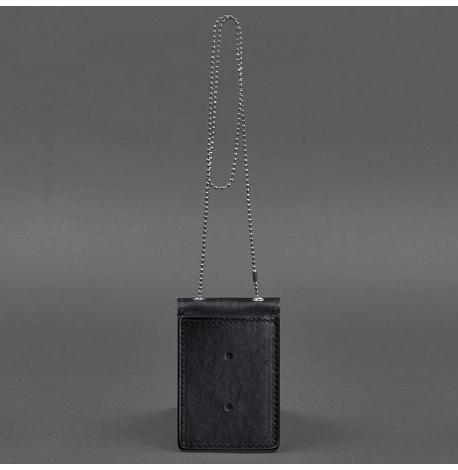 Шкіряна обкладинка для посвідчення та жетону на ланцюжку (чорна)