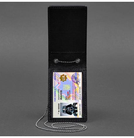 Шкіряна обкладинка для посвідчення та жетону на ланцюжку (чорна)