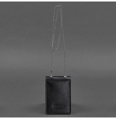 Шкіряна обкладинка для посвідчення та жетону на ланцюжку (чорна)