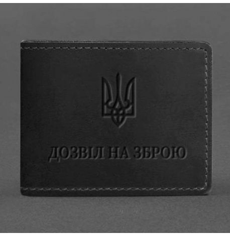 Кожаная обложка для разрешения на оружие (черная) 8,5х10,7, кожа Crazy Horse