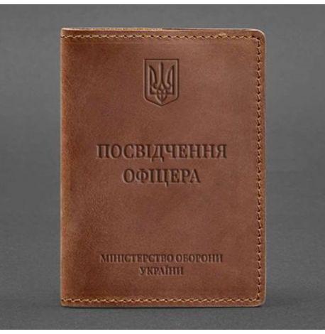 Кожаная обложка для удостоверения офицера 9.0 (светло-коричневая) кожа Crazy Horse