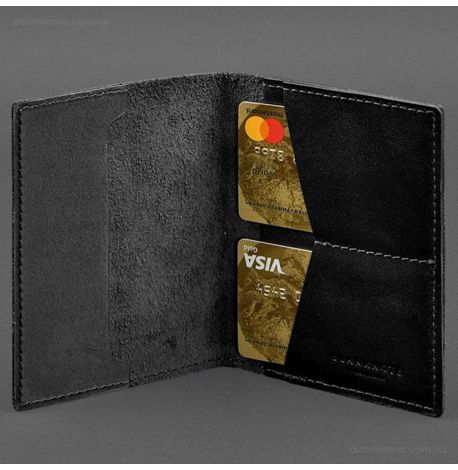 Кожаная обложка для военного билета 7.2 c кармашками (черная)