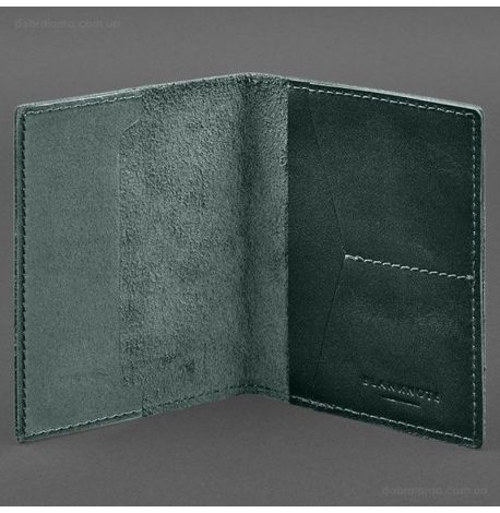 Шкіряна обкладинка для військового квитка 7.2 з кишеньками (зелена)