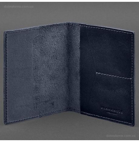 Шкіряна обкладинка для військового квитка 7.2 з кишеньками (темно-синя)