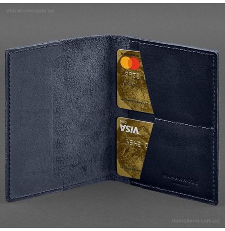 Шкіряна обкладинка для військового квитка 7.2 з кишеньками (темно-синя)