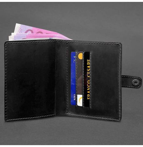 Кожаная обложка-портмоне для удостоверения офицера 11.0 (черная) кожа Crazy Horse