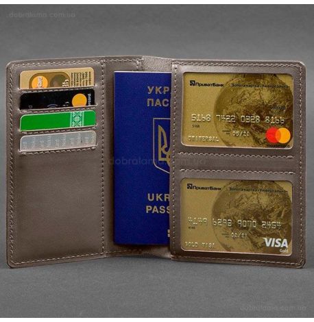 Шкіряна обкладинка-органайзер для документів 6.1 (темно-бежева), шкіра Krast