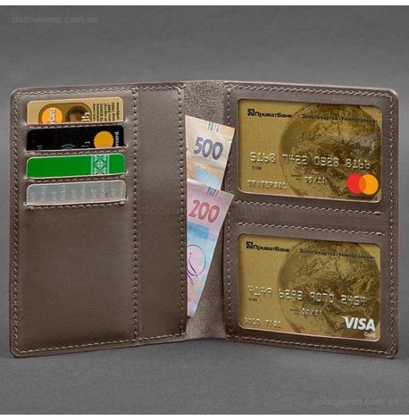 Шкіряна обкладинка-органайзер для документів 6.1 (темно-бежева), шкіра Krast