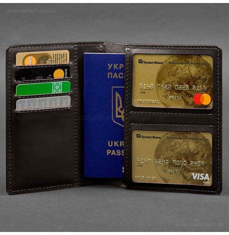 Шкіряна обкладинка-органайзер для документів 6.1 (темно-коричнева), шкіра Krast