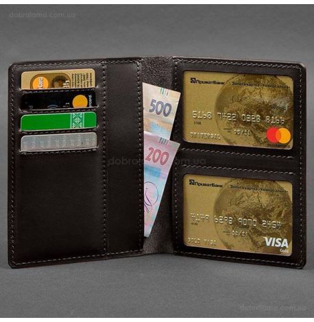 Шкіряна обкладинка-органайзер для документів 6.1 (темно-коричнева), шкіра Krast