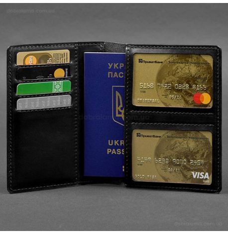 Шкіряна обкладинка-органайзер для документів 6.1 (чорна), шкіра Krast