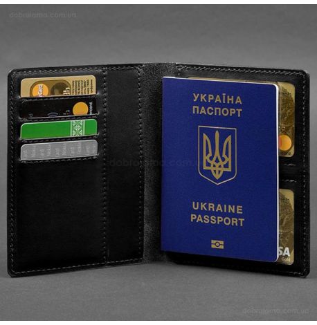 Шкіряна обкладинка-органайзер для документів 6.1 (чорна), шкіра Krast