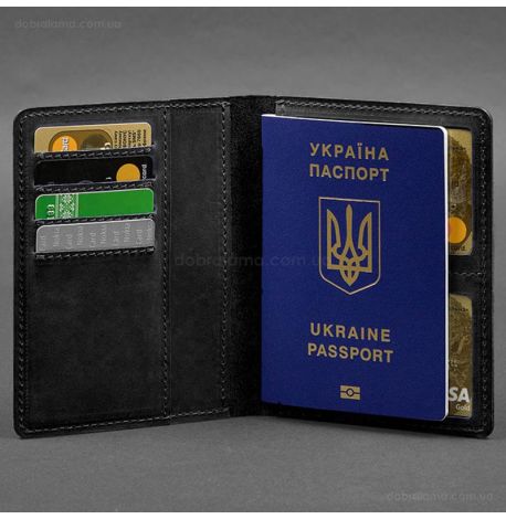 Кожаная обложка-органайзер для документов 6.1 (черная), кожа Crazy Horse