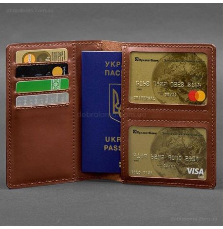 Кожаная обложка-органайзер для документов 6.1 (светло-коричневая), кожа Krast