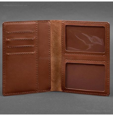 Кожаная обложка-органайзер для документов 6.1 (светло-коричневая), кожа Krast