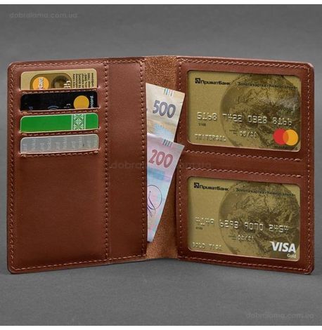 Кожаная обложка-органайзер для документов 6.1 (светло-коричневая), кожа Krast