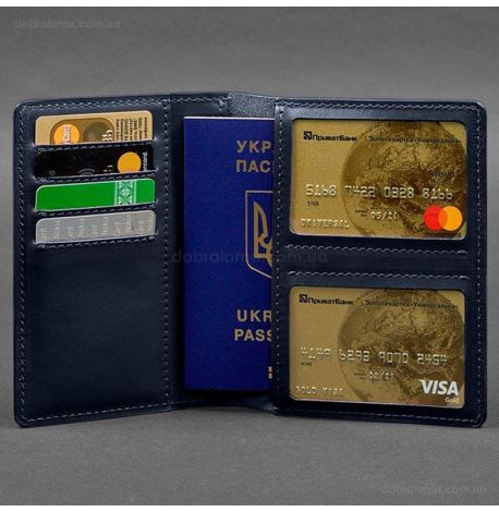 Шкіряна обкладинка-органайзер для документів 6.1 (темно-синя), шкіра Krast